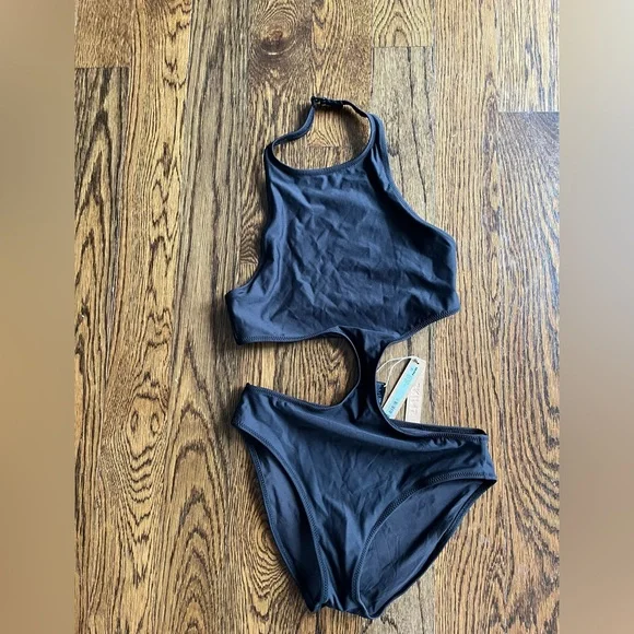 🖤SKIMS SWIM HALTER MONOKINI ONE PIECE SWIMSUIT ONYX XS S M - Picture 5 of 6